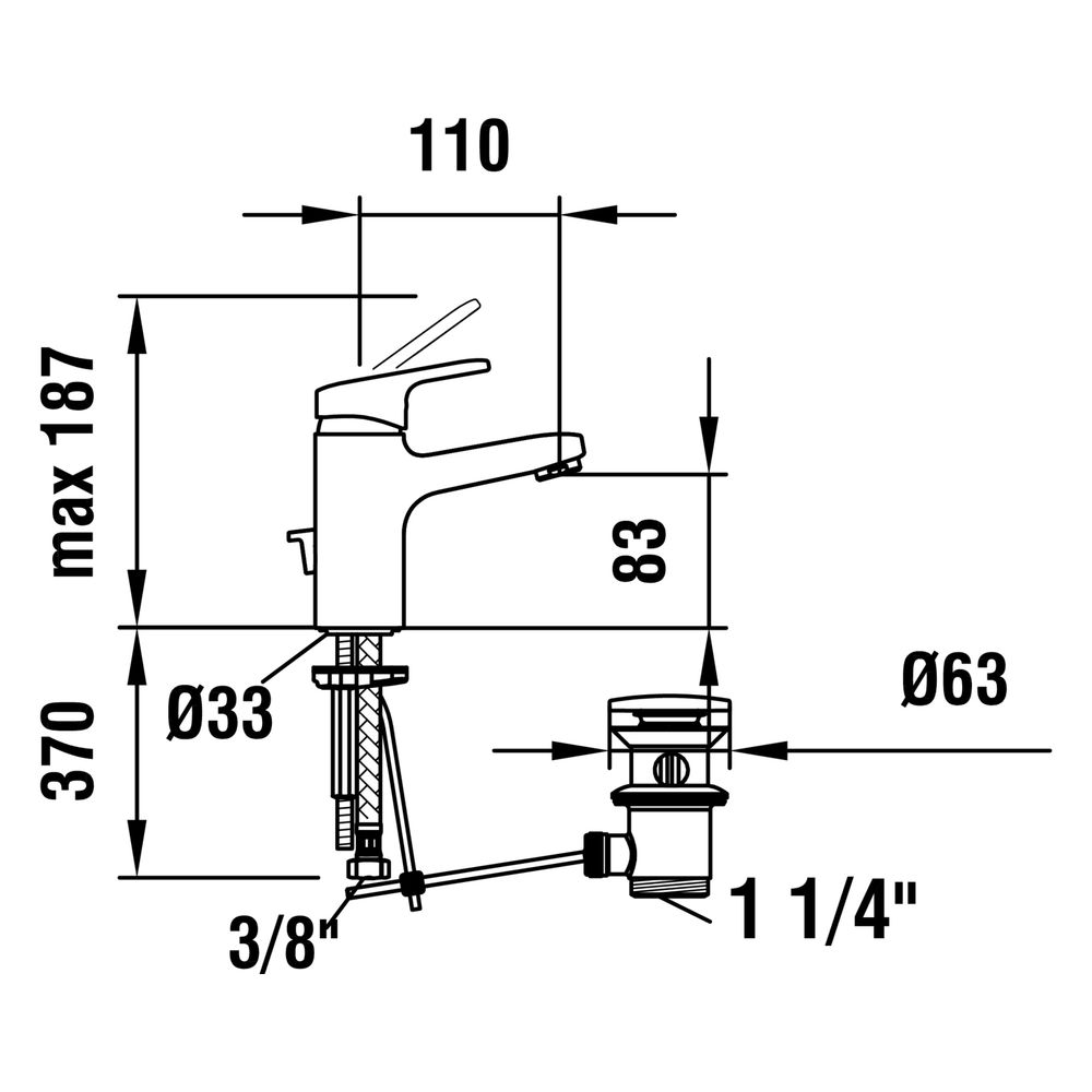 Laufen Waschtisch-Mischer CityPro, Festauslauf, Ausladung 110mm, mit Ablaufventi... LAUFEN-HF500901100000 7612738989996 (Abb. 3)