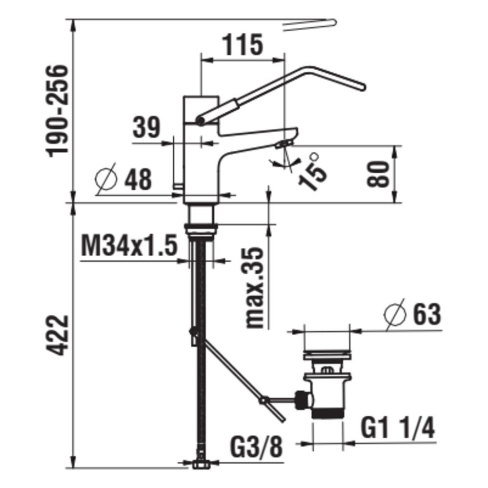 Laufen Waschtisch-Mischer Clinic, Festauslauf, Ausladung 115mm, mit Bügelgriff u... LAUFEN-HF941001100094 7612738002114 (Abb. 3)