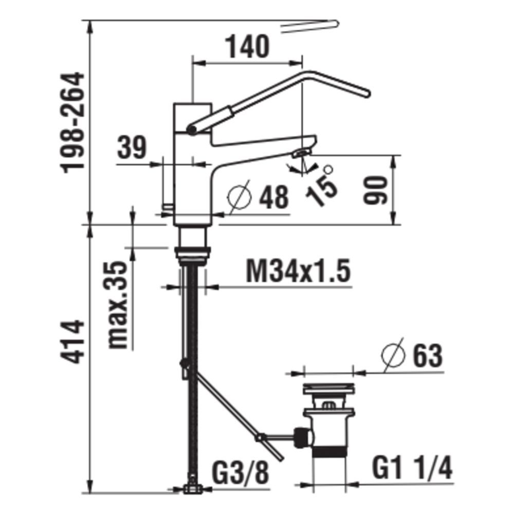 Laufen Waschtisch-Mischer Clinic, Festauslauf, Ausladung 140mm, mit Bügelgriff u... LAUFEN-HF941003100094 7612738002152 (Abb. 3)