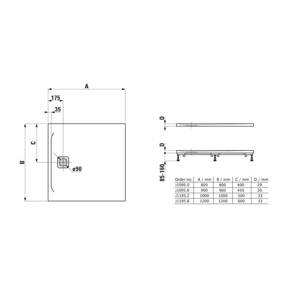 Laufen Duschwanne Laufen Pro 800x800x29mm, Weiß, aus Marbond, Ablauf seitlich... LAUFEN-H2109500000001 7612738933067 (Abb. 2)