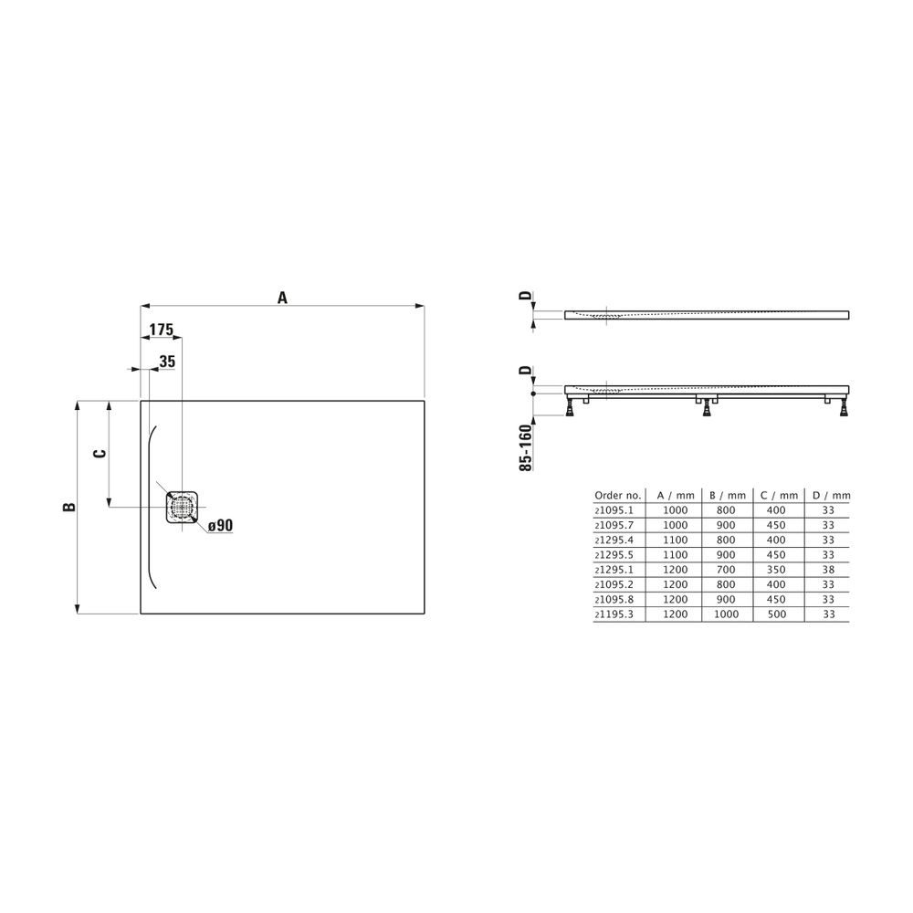 Laufen Duschwanne Laufen Pro 900x1100x33mm, Anthrazit, aus Marbond, Ablauf kurze... LAUFEN-H2129550780001 7612738942670 (Abb. 2)