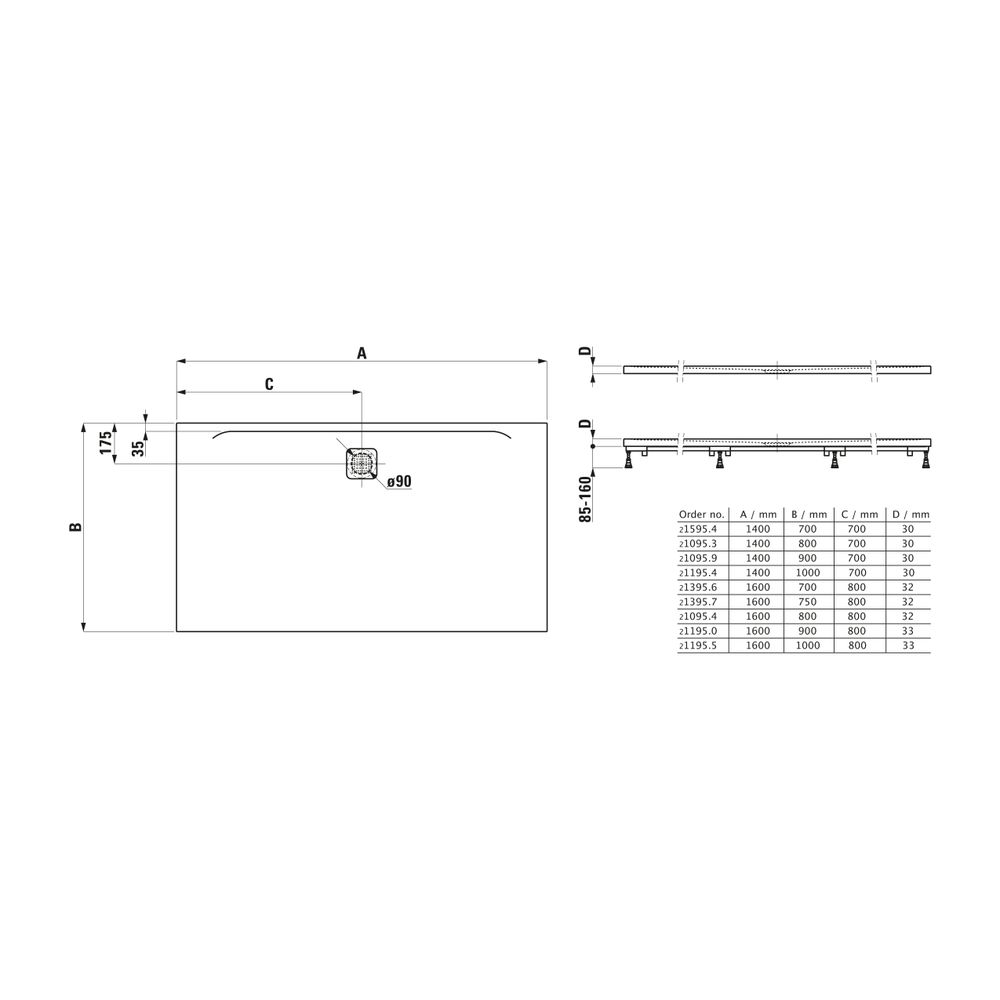 Laufen Duschwanne Laufen Pro 750x1600x32mm, Hellgrau, aus Marbond, Ablauf lange ... LAUFEN-H2139570770001 7612738942755 (Abb. 2)