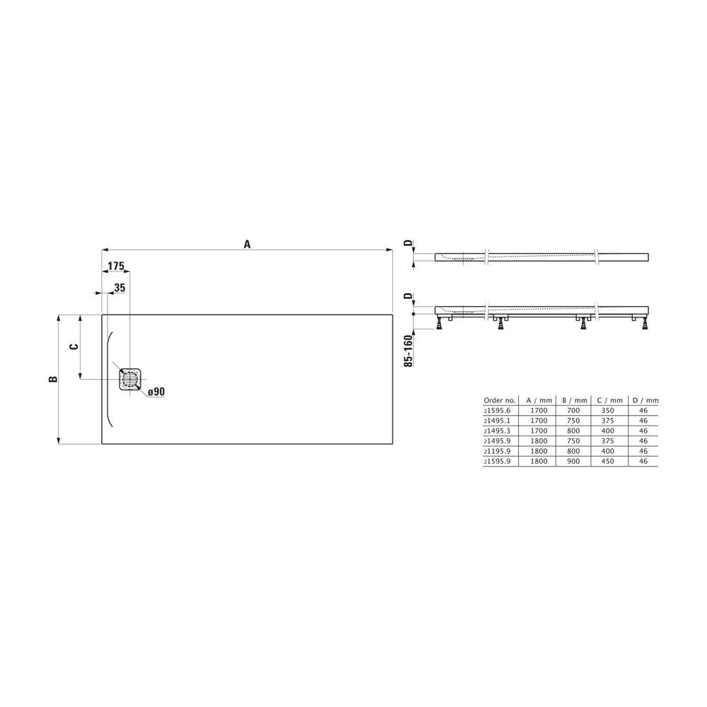 Laufen Duschwanne Laufen Pro 750x1700x46mm, Schwarz, aus Marbond, Ablauf kurze S... LAUFEN-H2149510800001 7612738020927 (Abb. 2)