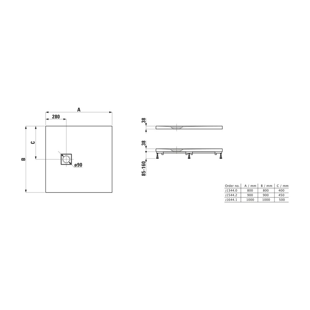 Laufen Duschwanne Laufen Solutions 900x900x38mm, Weiß, aus Marbond, Ablauf mitti... LAUFEN-H2154420000001 7612738903596 (Abb. 2)