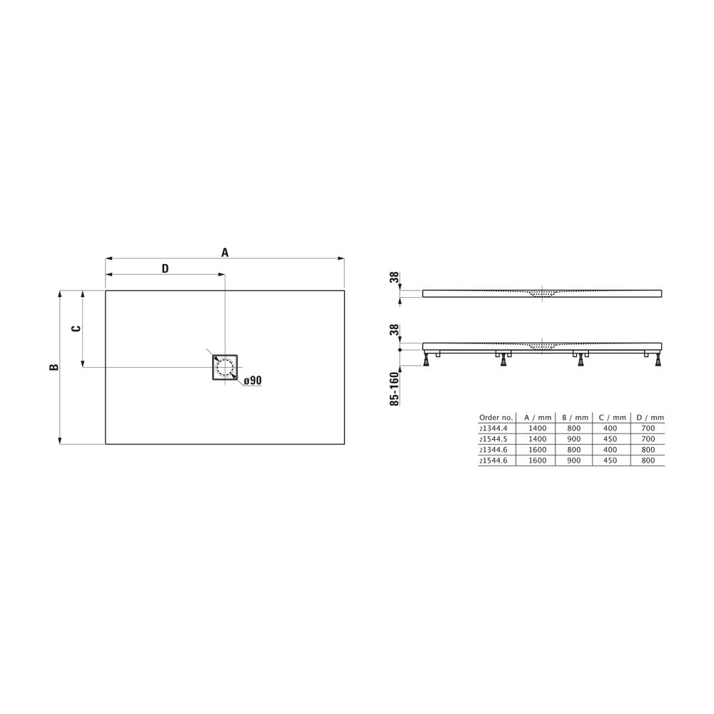 Laufen Duschwanne Laufen Solutions 800x1600x38mm, Weiß, aus Marbond, Ablauf mitt... LAUFEN-H2134460000001 7612738935368 (Abb. 2)