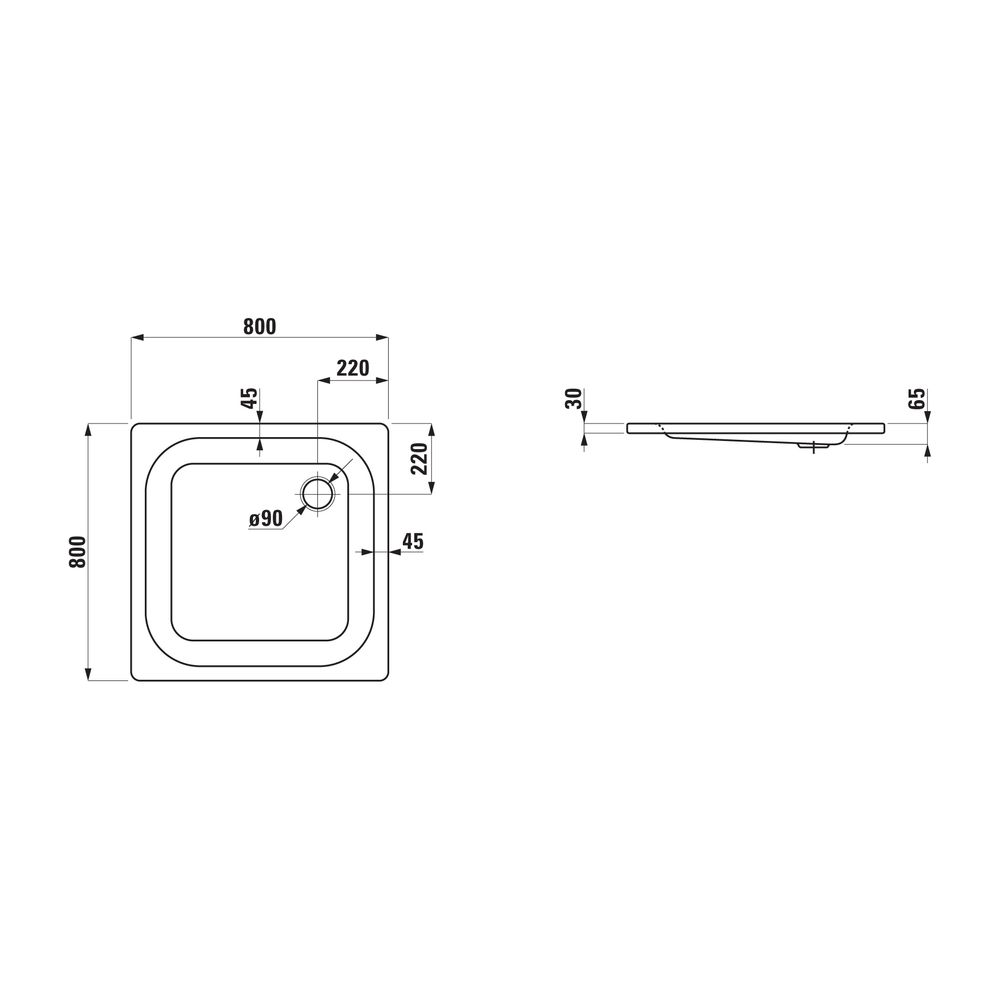 Laufen Duschwanne Platina 800x800x65mm, Mattweiß, aus Stahl, Ablauf seitlich, in... LAUFEN-H2150117570401 7612738040444 (Abb. 1)