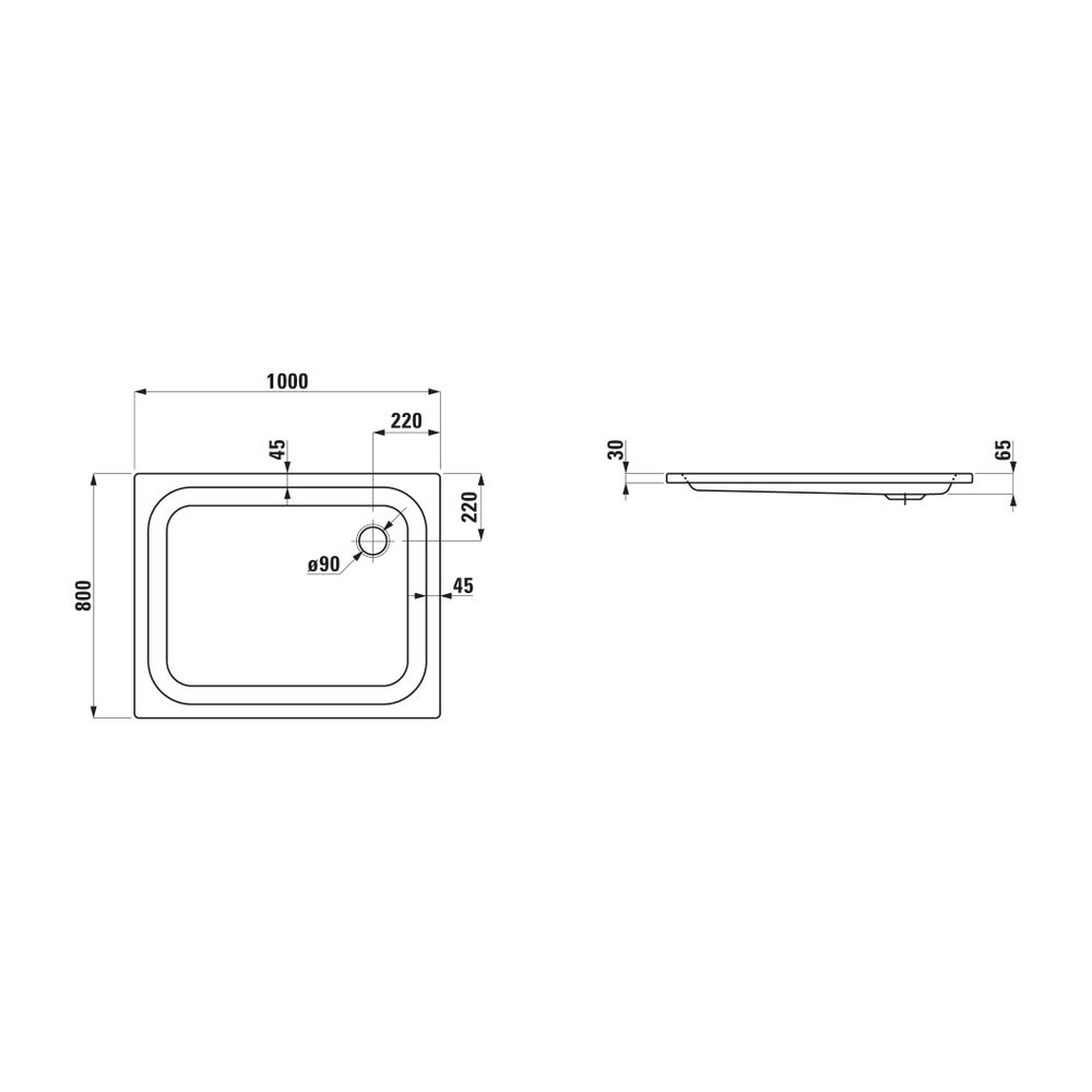 Laufen Duschwanne Platina 800x1000x65mm, Weiß, aus Stahl, Ablauf seitlich, inklu... LAUFEN-H2150410000401 7612738957834 (Abb. 2)