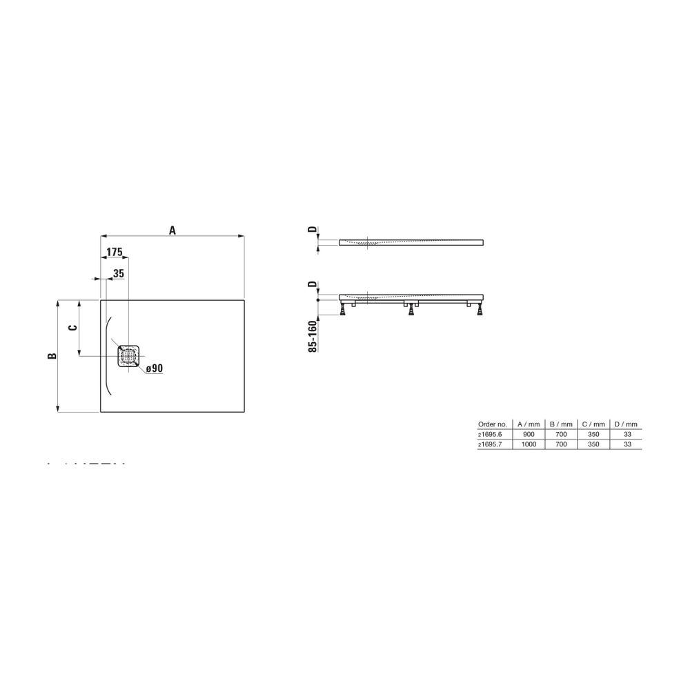 Laufen Duschwanne Laufen Pro 700x1000x33mm, Betongrau, aus Marbond, Ablauf kurze... LAUFEN-H2169570790001 7612738027179 (Abb. 2)
