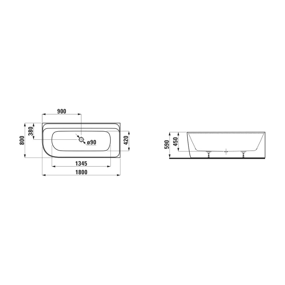 Laufen Badewanne MEDA, 800x1800x590mm, glänzend, Eckversion rechts, Weiß, Marbon... LAUFEN-H2201150000001 7612738097158 (Abb. 3)