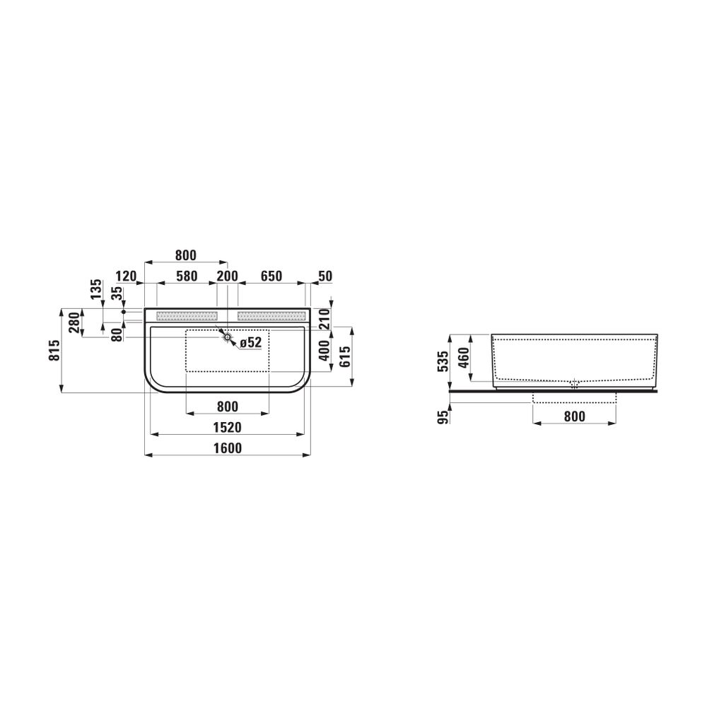Laufen Badewanne Sonar 815x1600x535mm, Weiß, aus Sentec Mineralgusswerkstoff, oh... LAUFEN-H2203470000001 7612738922924 (Abb. 3)