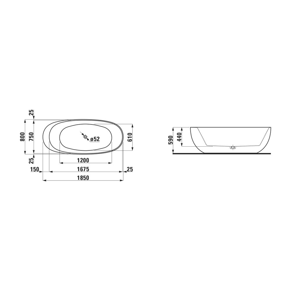 Laufen Freistehende Badewanne, Ilbagnoalessi, 800x1850x590mm, Weiß, aus Mineralg... LAUFEN-H2209720000001 7612738032852 (Abb. 3)
