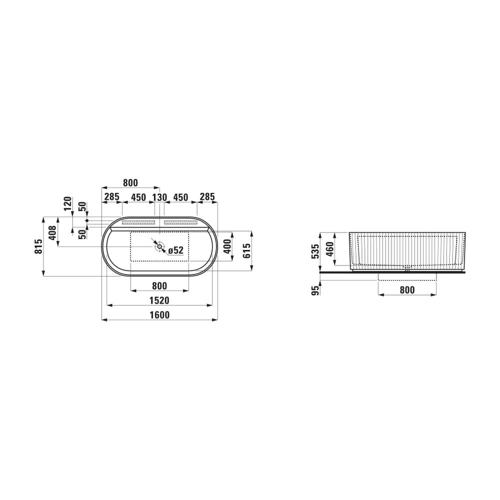 Laufen freistehende Badewanne Sonar 815x1600x535mm, Weiß, aus Marbond, ohne Hahn... LAUFEN-H2213420000001 7612738950217 (Abb. 3)
