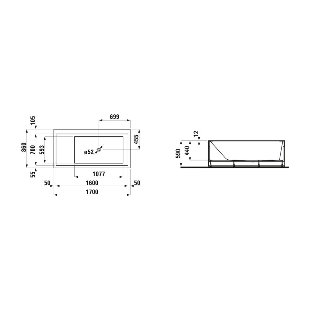 Laufen Badewanne Kartell, LED-Beleuchtung 860x1700x590mm, Weiß, Ecke rechts mit ... LAUFEN-H2233350006161 7612738299460 (Abb. 3)