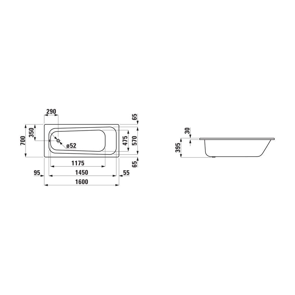 Laufen Einbau-Badewanne Laufen Pro 700x1600x395mm, Weiß, aus Stahl, inklusive Sc... LAUFEN-H2239500000401 4014804722408 (Abb. 2)
