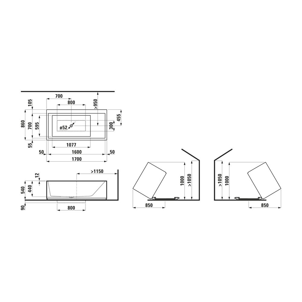Laufen freistehende Badewanne Kartell, LED-Beleuchtung 860x1700x540mm, Weiß, aus... LAUFEN-H2243320006161 7612738299545 (Abb. 3)