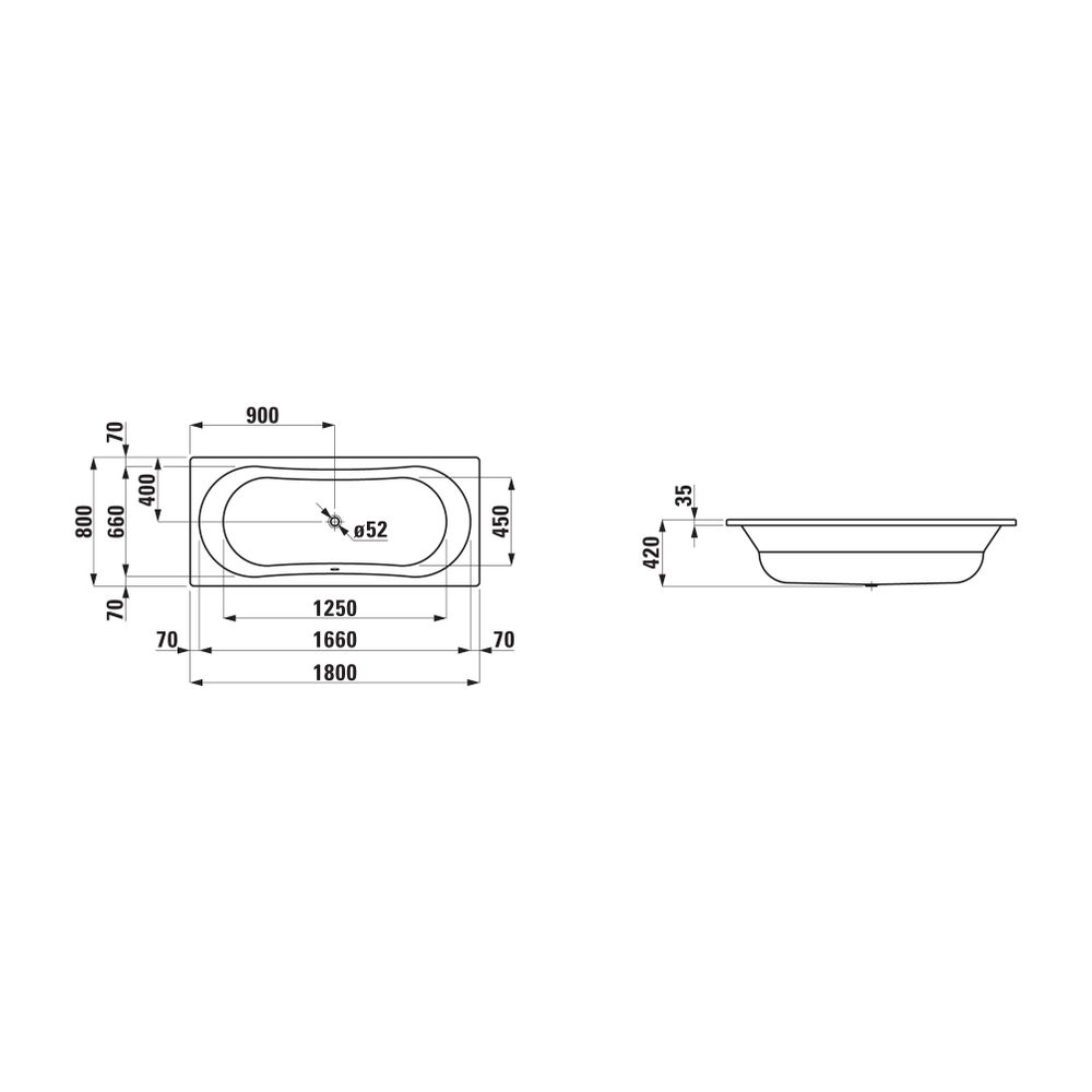 Laufen Einbau-Badewanne Thallium 800x1800x420mm, Weiß, aus Stahl, inklusive Scha... LAUFEN-H2250900000401 4014804969513 (Abb. 2)