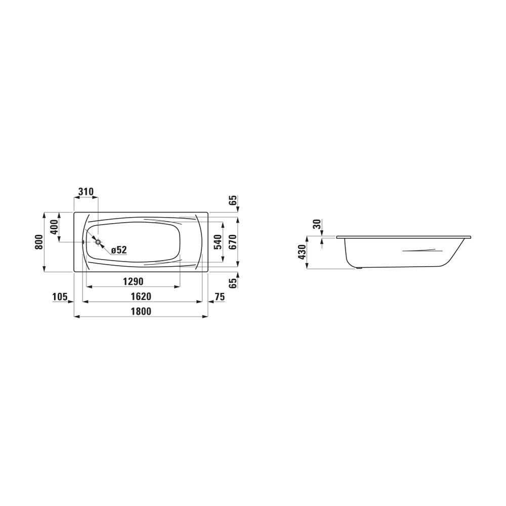 Laufen Einbau-Badewanne Palladium 800x1800x430mm, Weiß, aus Stahl, inklusive Sch... LAUFEN-H2251000000401 4014804490833 (Abb. 2)