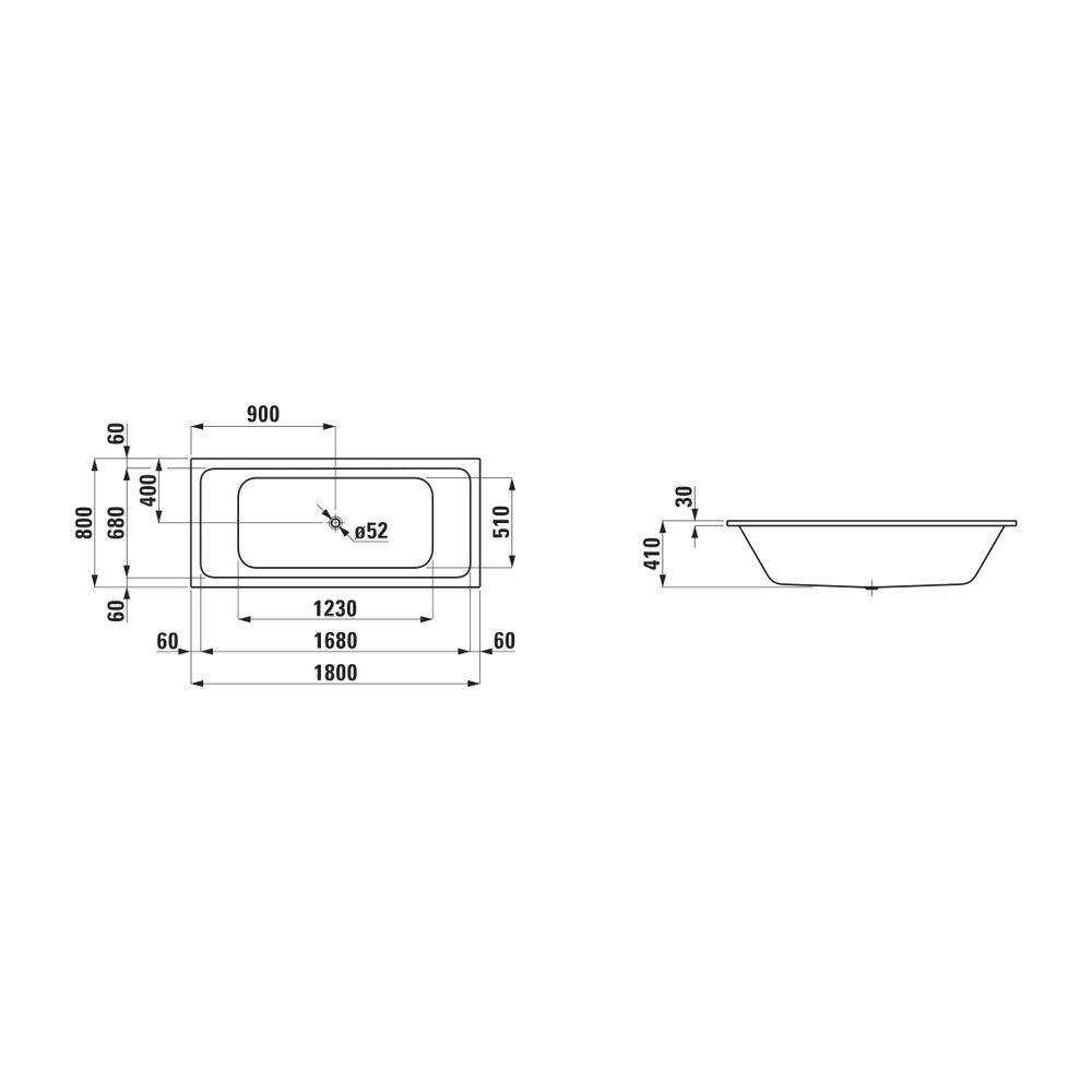 Laufen Einbaubadewanne Pro S 1800x800x410mm, Mattweiß, aus Stahl, mit Mittelabla... LAUFEN-H2271807570401 7612738103941 (Abb. 3)