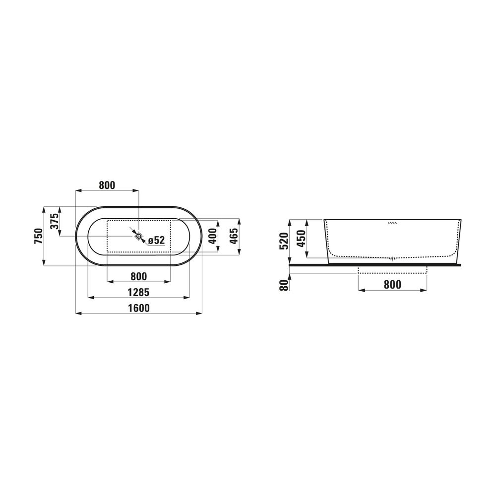 Laufen freistehende Badewanne VAL 750x1600x520mm, Weiß, aus Sentec Mineralgusswe... LAUFEN-H2302820000001 7612738347352 (Abb. 3)