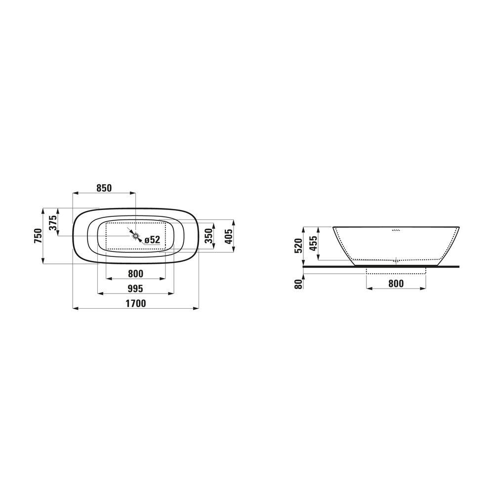 Laufen freistehende Badewanne INO 750x1700x520mm, Weiß, aus Sentec Mineralgusswe... LAUFEN-H2313020000001 7612738349851 (Abb. 3)