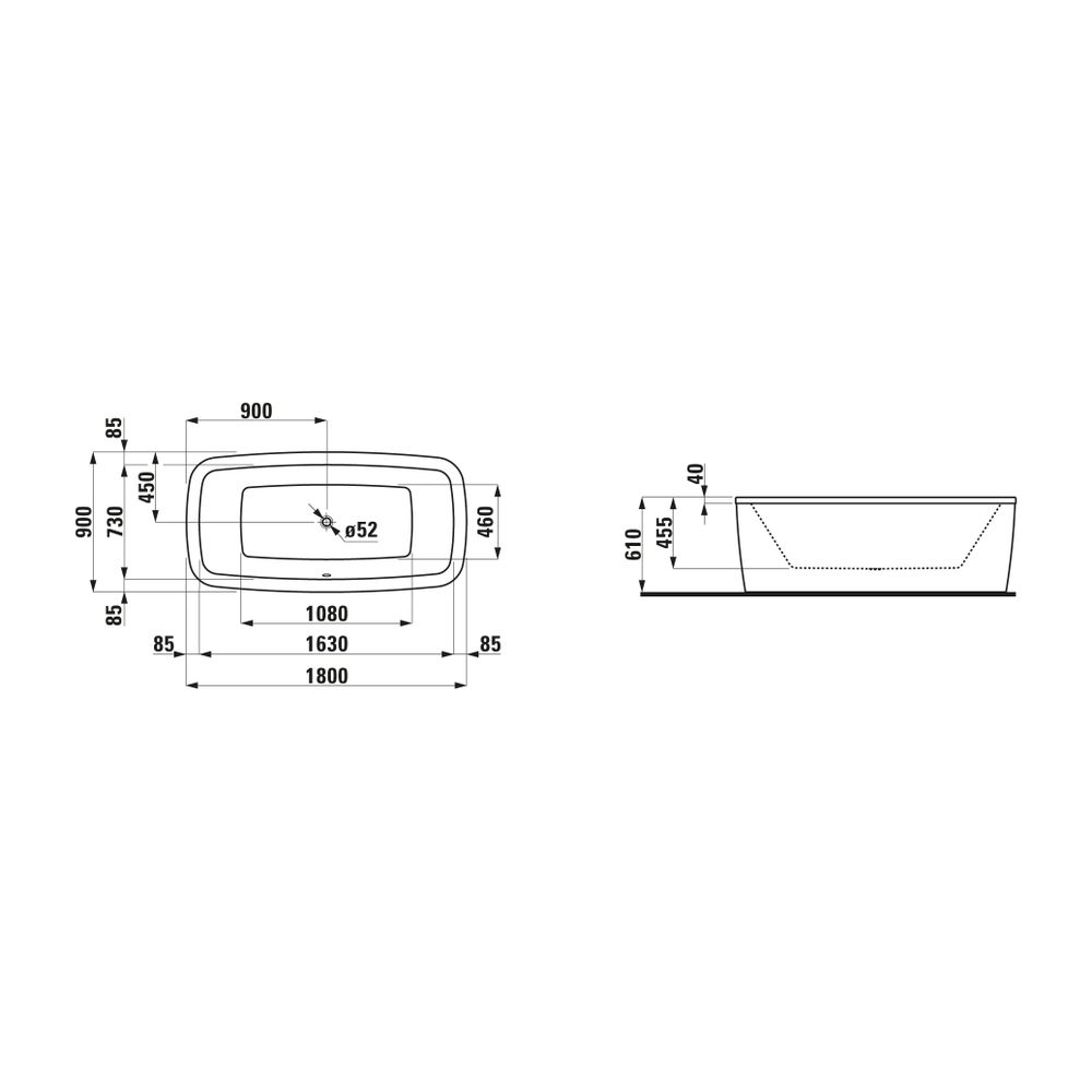 Laufen freistehende Badewanne Palmoba 900x1800x610mm, Weiß, aus Sanitäracryl... LAUFEN-H2318000000001 4014804496866 (Abb. 2)