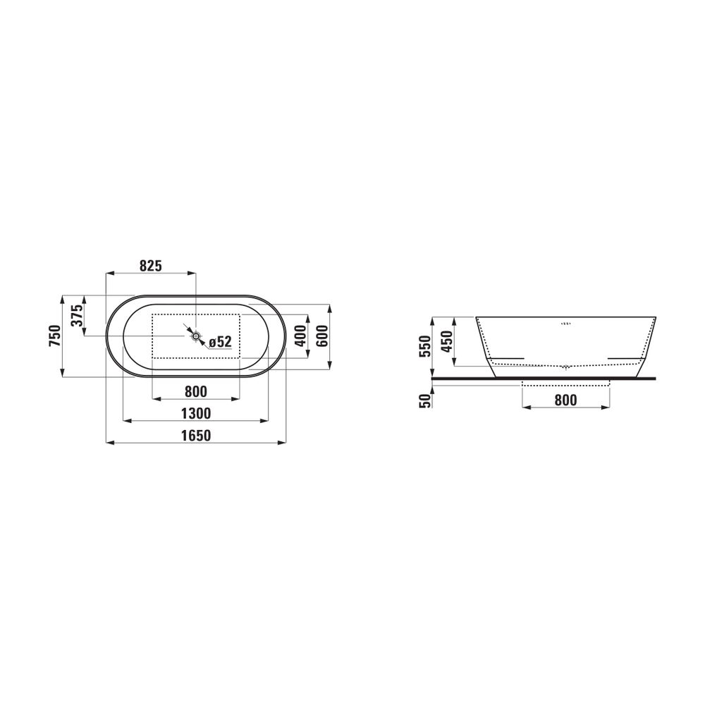Laufen freistehende Badewanne Laufen Pro 750x1650x550mm, Schwarz, Weiß, aus Marb... LAUFEN-H2399520640001 7612738027315 (Abb. 2)