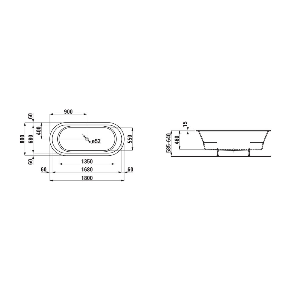 Laufen Einbau-Badewanne Laufen Pro 800x1800x460mm, Weiß, aus Marbond... LAUFEN-H2419500000001 7612738930103 (Abb. 2)