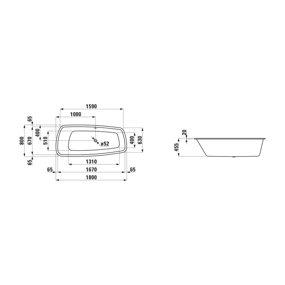 Laufen Einbau-Badewanne Palmoba 800x1800x455mm, Weiß, 20mm, Rand aus Sanitäracry... LAUFEN-H2428000000001 4014804914797 (Abb. 2)