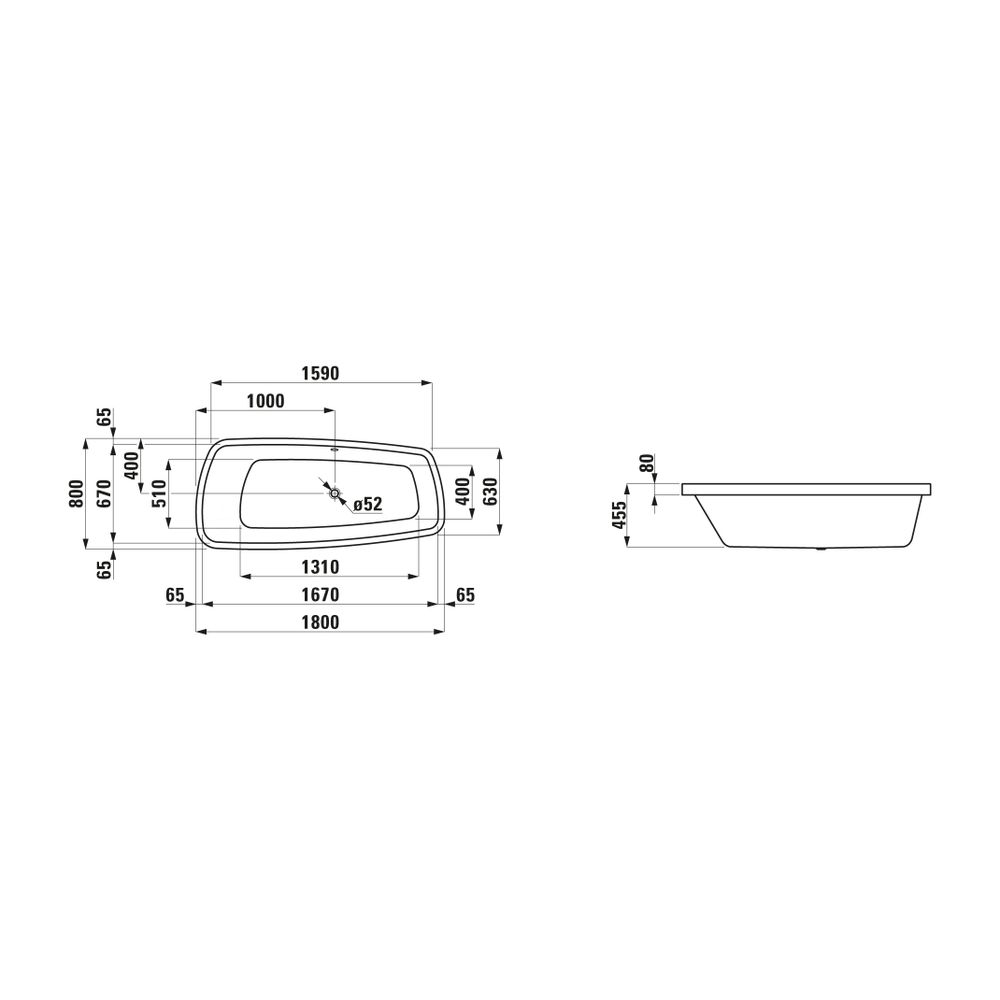 Laufen Einbau-Badewanne Palmoba 800x1800x455mm, Weiß, 80mm, Rand aus Sanitäracry... LAUFEN-H2438000000001 4014804914919 (Abb. 2)