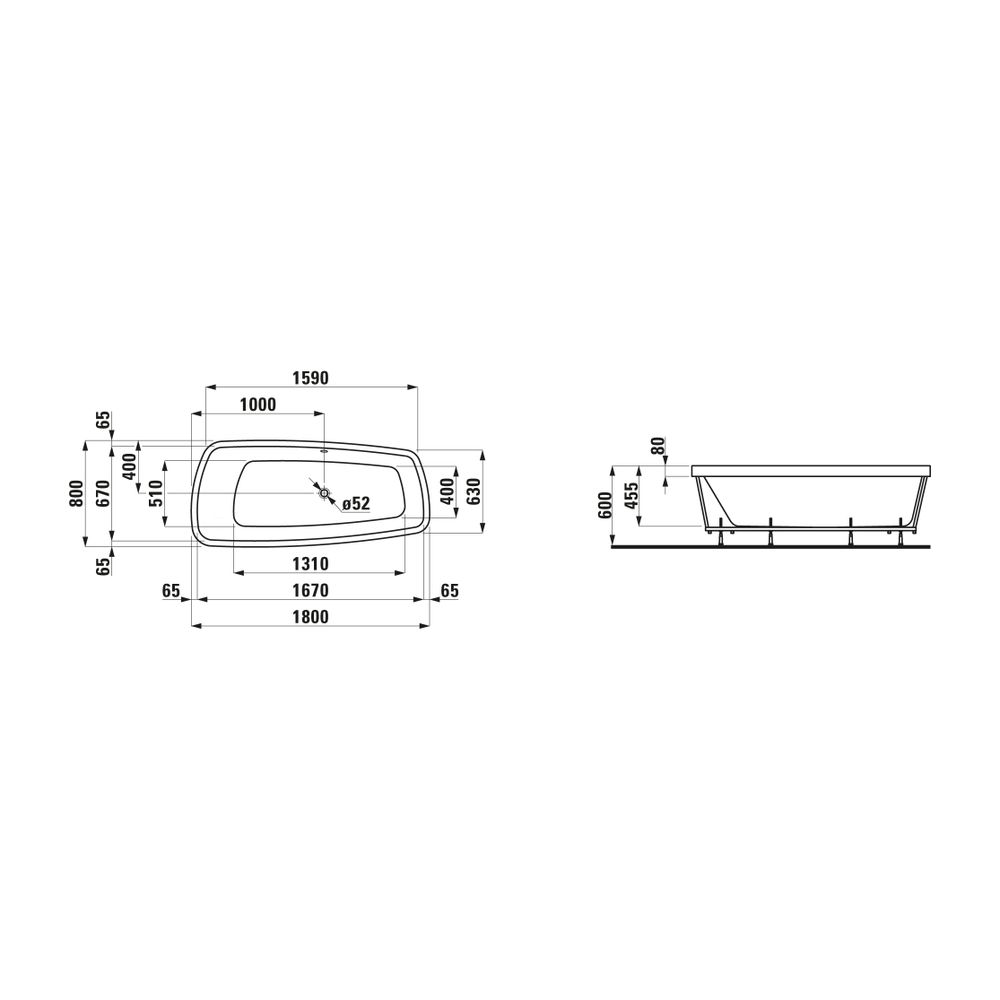 Laufen Einbau-Badewanne Palmoba 800x1800x455mm, Weiß, inklusive Fußgestell 80mm,... LAUFEN-H2438010000001 4014804914933 (Abb. 2)