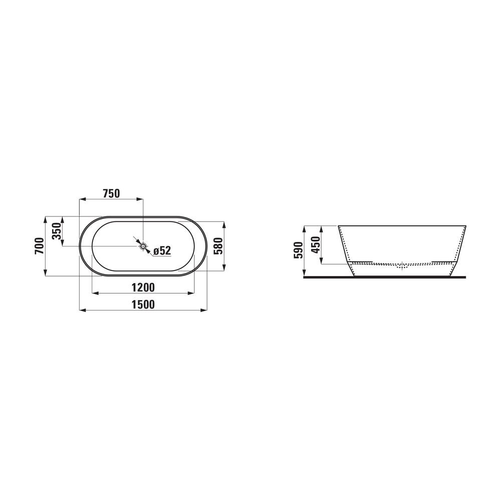 Laufen freistehende Badewanne Laufen Pro 700x1500x590mm, Weiß, aus Marbond, auße... LAUFEN-H2439520680001 7612738040178 (Abb. 2)