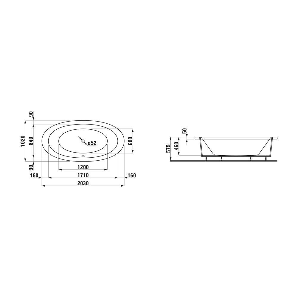 Laufen Halbeinbaubadewanne, Ilbagnoalessi, 1020x2030x575mm, Weiß, aus Sanitäracr... LAUFEN-H2449700000001 4014804739260 (Abb. 1)