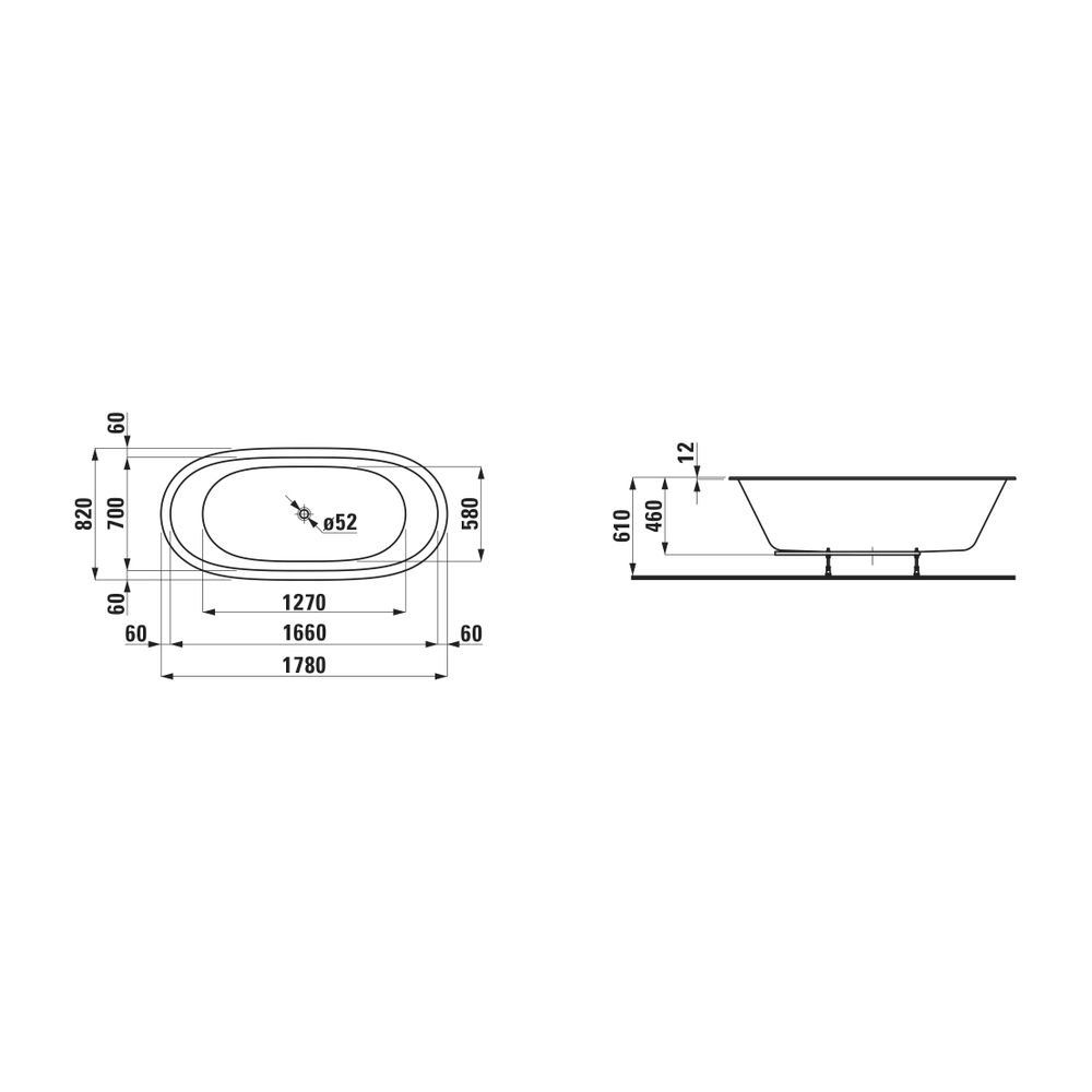 Laufen Einbaubadewanne, Ilbagnoalessi, 820x1780x460mm, Weiß, aus Mineralgusswerk... LAUFEN-H2459710000001 7612738327620 (Abb. 1)