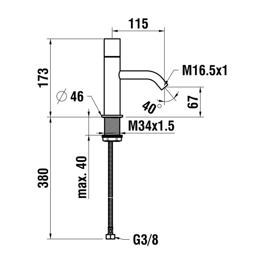 Laufen Kaltwasser-Batterie, Ausladung 115mm, Festauslauf, ohne Ablaufventil... LAUFEN-H3103380041101 7612742535462 (Abb. 2)