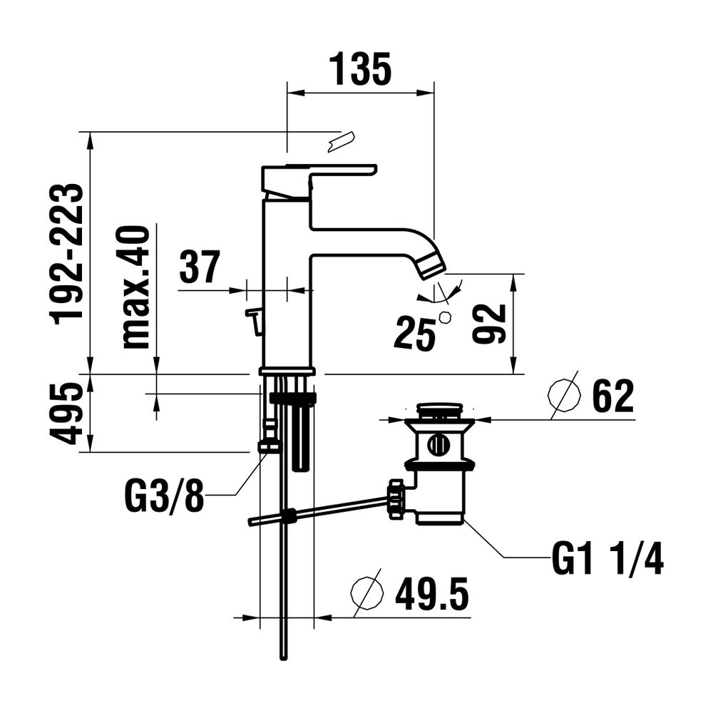Laufen Einhebel-Waschtischmischer Lua Eco+ Ausladung 135mm, Chrom, Festauslauf E... LAUFEN-H3110810041241 7612738986742 (Abb. 2)