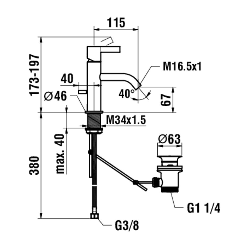 Laufen Einhebel-Waschtischmischer Kartell Festauslauf Ausladung 115mm, Chrom, mi... LAUFEN-H3113310041011 7612742502921 (Abb. 2)