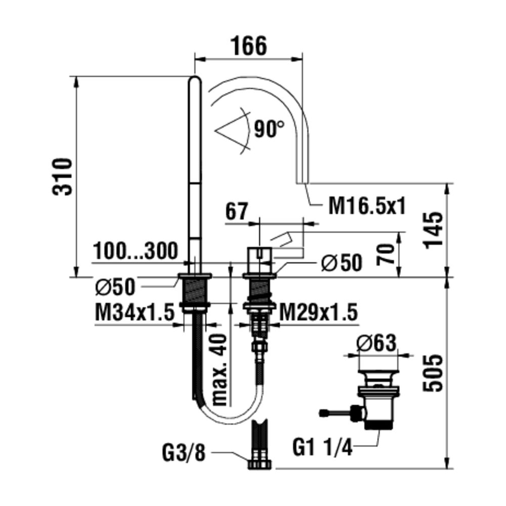 Laufen 2-Loch-Waschtischmischer Kartell Schwenkauslauf Ausladung 166mm, Chrom, m... LAUFEN-H3113320042211 7612742503027 (Abb. 2)