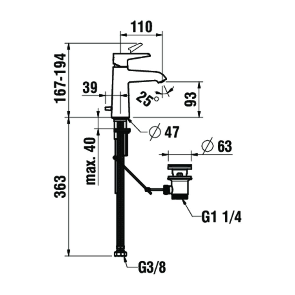 Laufen Einhebel-Waschtischmischer, ohne Ablaufventil, halbhohe Ausf. Pure Festau... LAUFEN-HF901704423000 7612738017101 (Abb. 1)