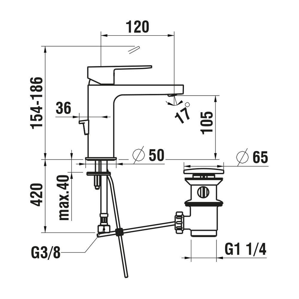Laufen Einhebel-Waschtischmischer Neja Festauslauf Ausladung 120mm, Chrom, mit A... LAUFEN-H3115110041111 7612738956370 (Abb. 2)