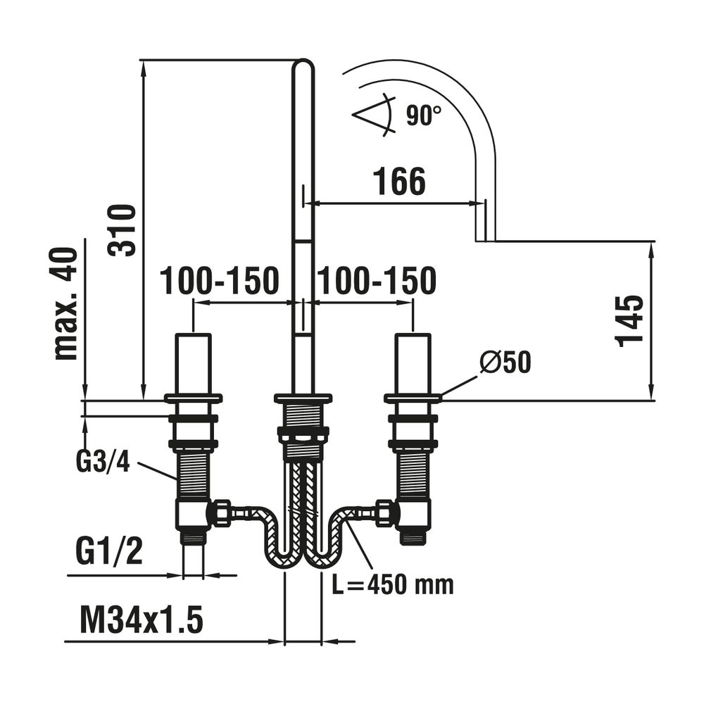 Laufen 3-Loch Waschtischmischer Kartell Schwenkauslauf Ausladung 166mm, ohne Abl... LAUFEN-H3123330902201 7612742513774 (Abb. 2)