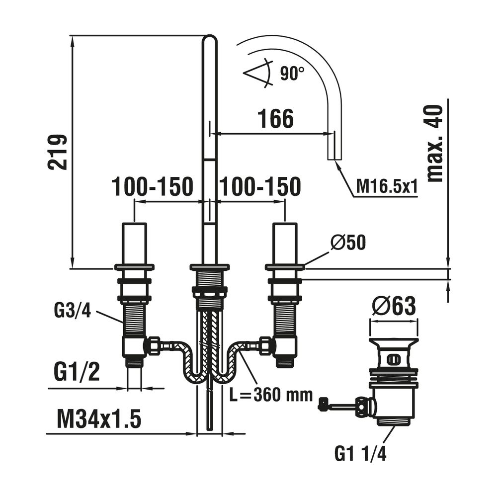 Laufen 3-Loch Waschtischmischer Kartell Schwenkauslauf Ausladung 166mm, Chrom, m... LAUFEN-H3123330042211 7612742481226 (Abb. 2)