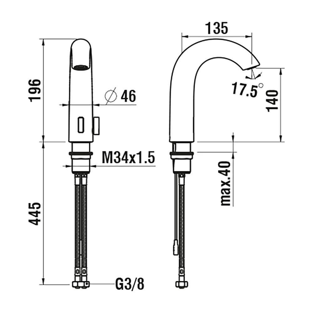 Laufen Elektronischer Waschtischmischer, IR Sensor Curvetronic Ausladung 135mm, ... LAUFEN-HF707153423000 7612738001308 (Abb. 1)
