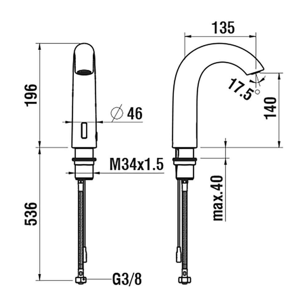 Laufen Elektronischer Waschtischmischer, IR Sensor f. Kalt-/ Mischwasser Curvetr... LAUFEN-HF707154100060 7612738996086 (Abb. 2)