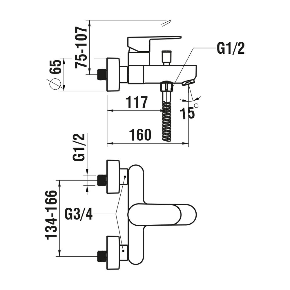 Laufen Einhebel-Wannenmischer Aufputz Neja mit Zubehör Kunststoffschlauch 1500mm... LAUFEN-H3215170041311 7612738957339 (Abb. 2)