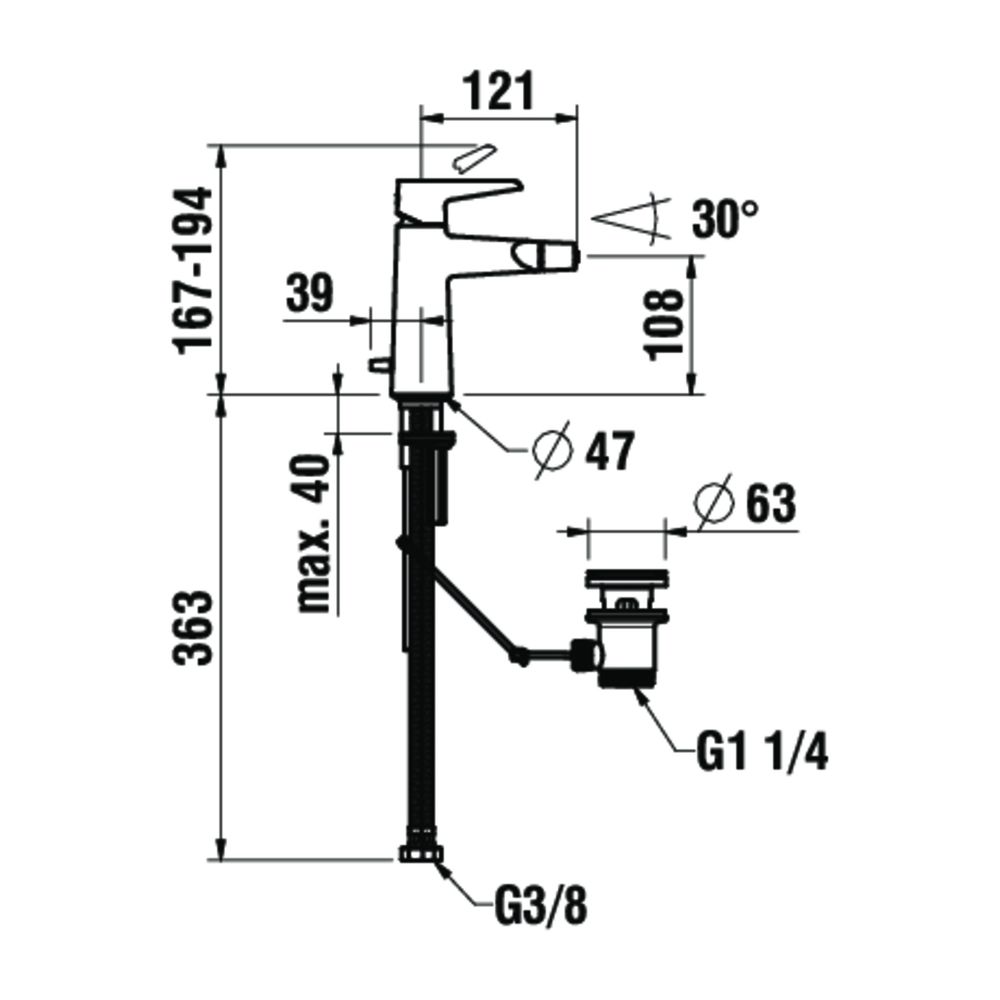 Laufen Einhebel-Waschtischmischer, ohne Ablaufventil, hohe Ausf. Pure Festauslau... LAUFEN-HF901714423000 7612738017132 (Abb. 1)