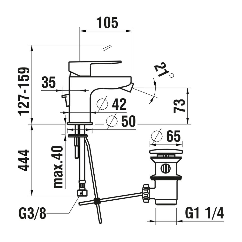Laufen Einhebel-Bidetmischer Festauslauf Ausladung 105mm, Chrom, mit Ablaufventi... LAUFEN-H3415110041111 7612738957322 (Abb. 2)