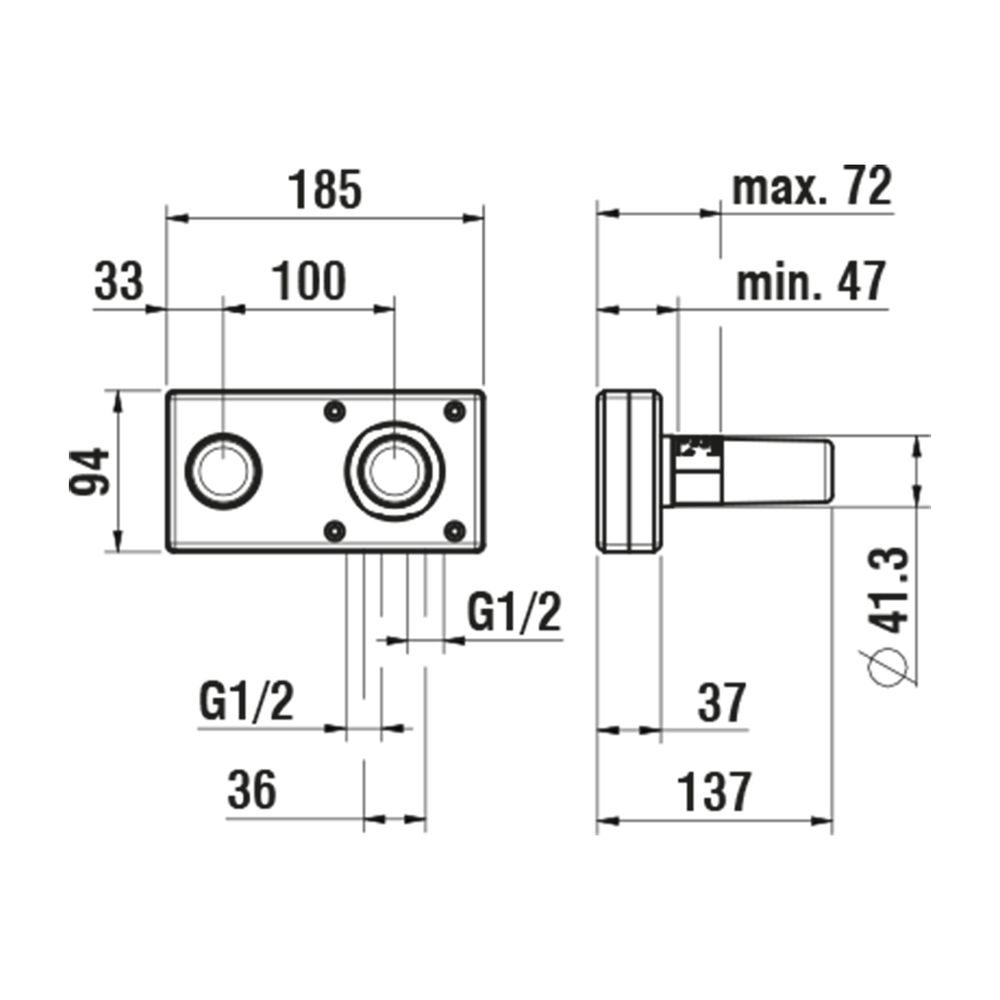 Laufen Unterputz Einbaukörper Simibox 2-Point Anschluss 1/2" GN, Bedienung recht... LAUFEN-HF574049000000 7612738995805 (Abb. 2)