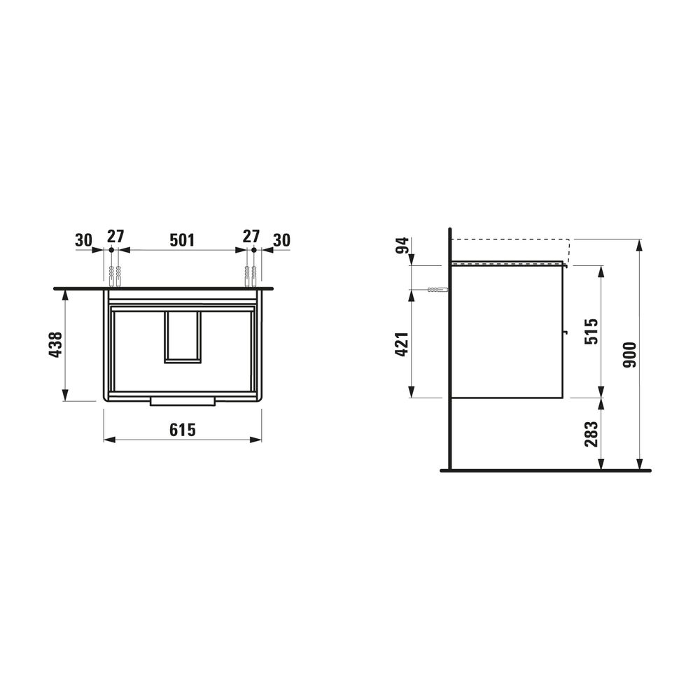 Laufen Waschtischunterbau BASE für Pro S 438x615x515mm, Ulme dunkel, 2 Schublade... LAUFEN-H4022921102631 7612738912468 (Abb. 2)