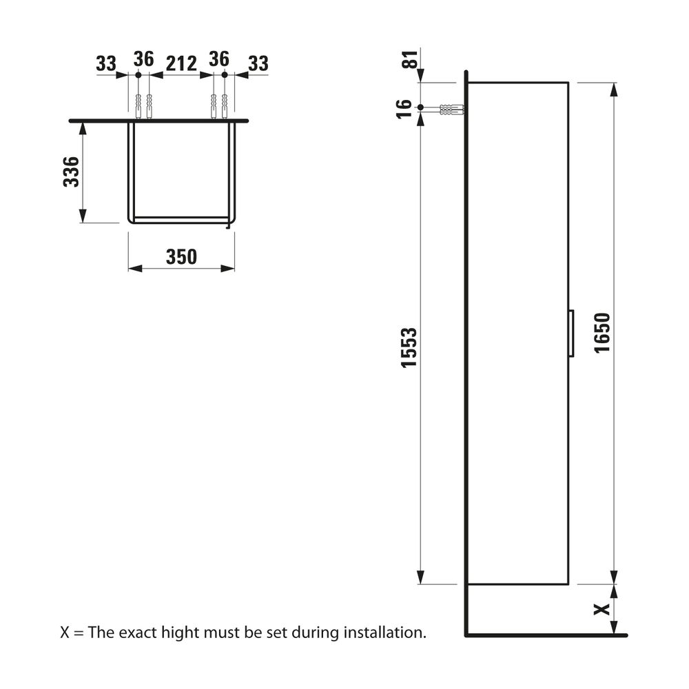 Laufen Hochschrank BASE für VAL/Pro S 336x350x1650mm, Verkehrsgrau, 1 Tür Scharn... LAUFEN-H4026711102661 7612738972943 (Abb. 2)