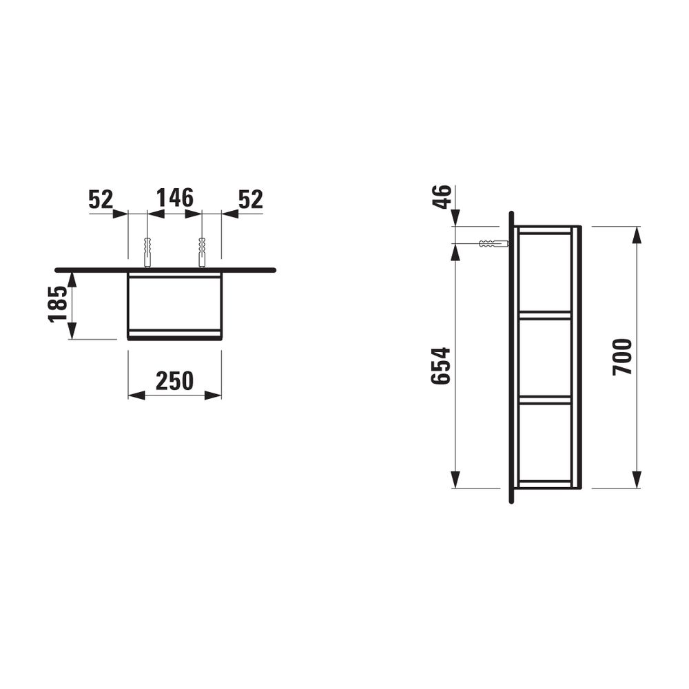 Laufen Offenes Spiegelelement BASE 185x250x700mm, Multicolor, 2 Ablagen, fixiert... LAUFEN-H4029501109991 7612738914974 (Abb. 2)